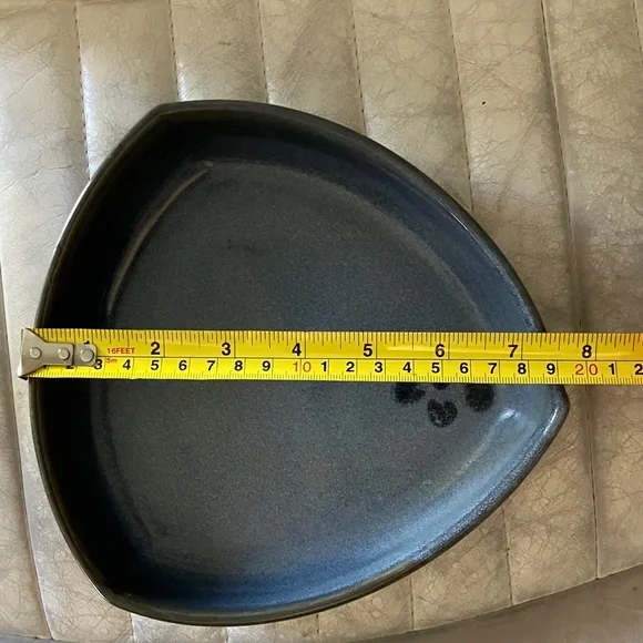 Handcrafted Blue Rounded Triangular Stoneware Bowl - Picture 14 of 17